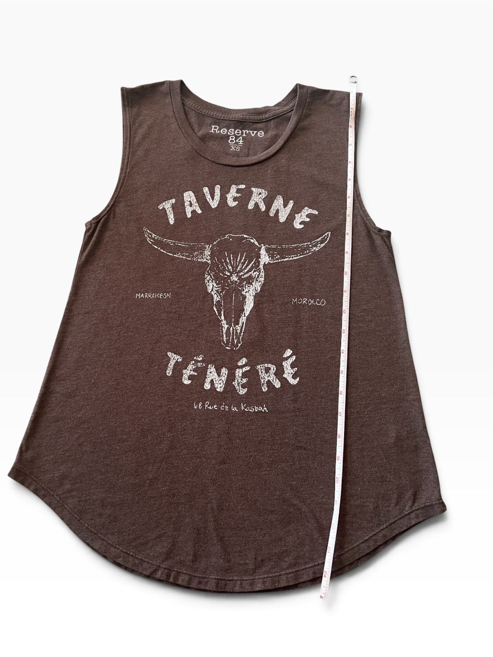 Reserve 84 Brown Longhorn Morocco Graphic Muscle Tank Top XS Western Boho - Picture 7 of 13
